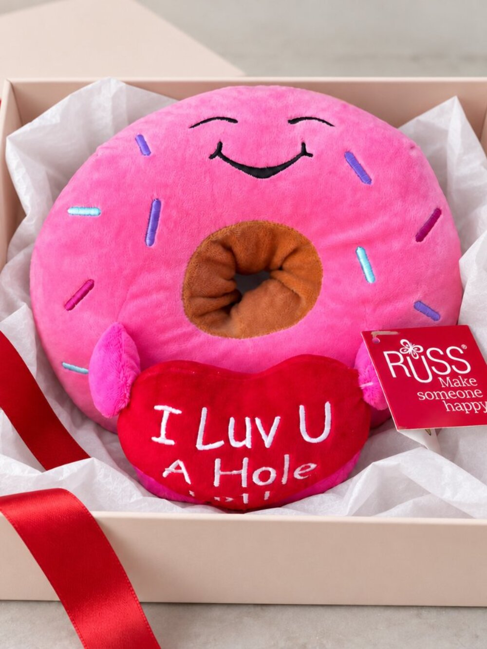 Russ I Luv U A Hole Lot Pink Donut Plush Valentines Heart Stuffed Toy Brand New